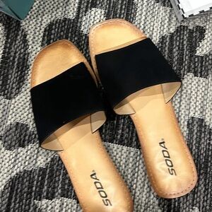 Soda Black and Tan Minimalist Slide Sandals